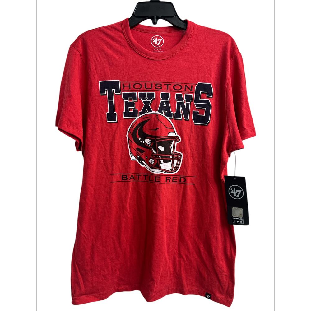 47 Brand Houston Texans Battle Red Racer Red T-Shirt 100% Cotton Size Medium